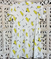 Women’s SZ XS Banana Print Mini Dress Tunic Top Button Front