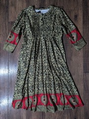 Reborn Women&rsquo;s Black & Gold Paisley Bohemian Fit & Flare Dress Red Accent XL NWT