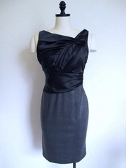 NWT Suzi Chin Dress 4 Asymmetrical Blk Satin Pleat Top Metallic Glen Plaid Skirt