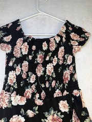 J for Justify Floral Off Shoulder Dress Women’s Large Black Pink Smocked Ruffle