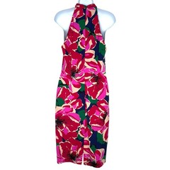 Trina Turk 6 Floral Printed Ponte Midi Dress Pink Halter Wedding Guest
