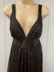 Ruby Rox Sequin Beaded Padded Bust Pullover Tie Back Sheer Lined Dress Size S