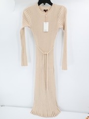 NWT Quince Midi Dress Women medium Cotton Cashmere Ribbed long sleeve Oatmeal