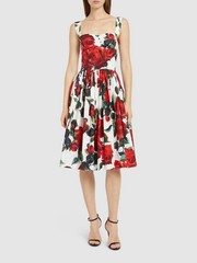DOLCE & GABBANA Pop Rosa Print Rossa Bustier Poplin Midi Dress Size IT 36 US 0