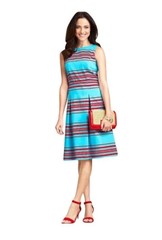 Talbots Petites 10P Striped Fit Flare A Line Dress Turquoise Blue Red Sleeveless