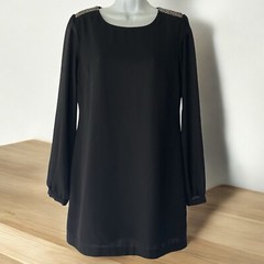 Forever 21 Size Small Black Gunmetal Lined Dress Long Sheer Sleeves Back Zipper