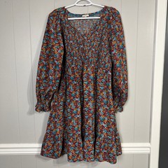 Jodifl Knee Length Dress Womens Medium Smocked Boho Long Sleeve
