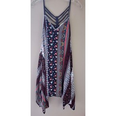 Kori America Womens L Boho Whimsy handkerchief Hem Sleeveless Festival Dress