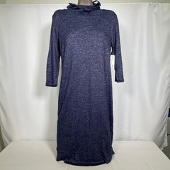 Bobeau Cowl Neck Face Cover Dark Denim Blue Marled Midi Dress Women&rsquo;s LARGE NWT