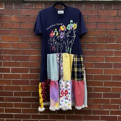 Handmade Reworked Upcycled Tee Navy Quarterhorse Racing Patchwork Dress M L XL