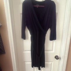 Covington Black Solid V-Neck 3/4 Sleeve Knee Dress Fit & Flare Petite XLP
