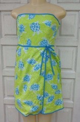 LILLY PULITZER GREENS COTTON TURTLES PRINT STRAPLESS CASUAL SUMMER DRESS Sz 6