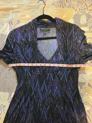 Connected Apparal Low Cut Midi Stretch Dress 3/4-Sleeve Purple Blue Black 12 NWT