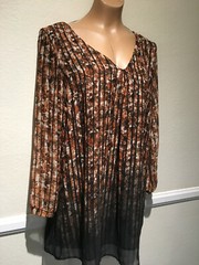 ASTR Brown Beige Black Print Long Sleeve Mini Tunic Dress – Women&rsquo;s M