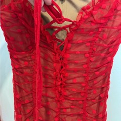 Revolve Majorelle Darling Red Ruched Body Con Mini Dress Size S Polka Dot Mesh