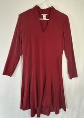 Sundance Dress Size Medium Red Midi Longsleeves V-neck High Low Jersey Knit