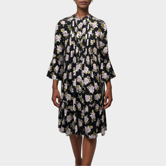 ERDEM Pleated Silk Floral Midi Dress, Size UK6