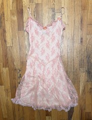 Betsey Johnson Y2K Vintage Pink Lace Ruffle Dress With Bows US6