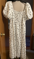 New Look Puffy Sleeve Smock Maxi Dress, NEW, White with Black Dots, US Size 12