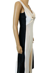 VTG JESSICA MCCLINTOCK White/Black Criss Cross Back Evening Gown Maxi Dress Sz 6