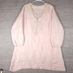 Roller Rabbit Kaftan Dress Womens Large Pink Embroidered Long Sleeve Linen Tunic