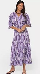 Peace Love World Women&rsquo;s V-Neck Midi Dress Amethyst Print Petite Medium
