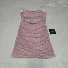 Lulus Flirty Vibes Bodycon Mini Dress Small Pink Shimmer Sequin Straps New w/Tag