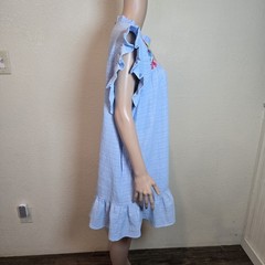 JODIFL Blue Embroidered Dress Large Sleeveless Boho Shift Tunic