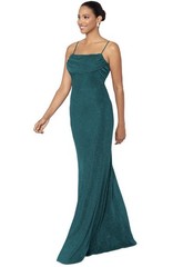 Betsy & Adam Petite Sleeveless Glitter Sheath Gown – Green 8P