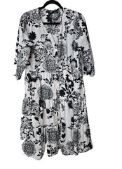 Mlle Gabrielle Dress XL Floral Maxi Sheer Tiered Button Front Pink Slip Boho