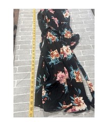 Torrid Plus Sz 2X Black Floral A-Line Knee Length Dress Keyhole Long Slv
