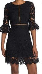 Love X Design Dress Womens Medium Black Lace 3/4 Bell Sleeve A-line Ruffle NWT