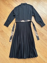 Sandro Paris Pleated Button Front Midi Dress Belted Black Size 42 EU/10 US