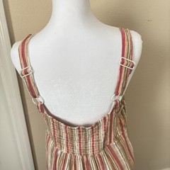 Linda Anderson Tiered Maxi Dress M BOHO Striped Cotton Metallic Thread Coastal