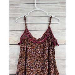 Natural Life Rayon Floral Embroidered Tank Dress Womens XS/S Pink Beige Brown
