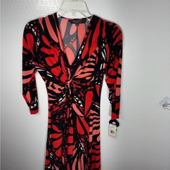 Nine West Vibrant Red and Black Long Sleeve Dress 450