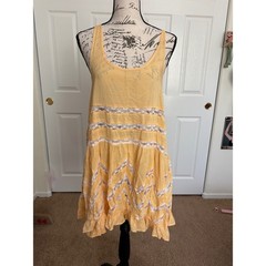 Free People Intimately Voile Lace Trapeze Slip Dress Yellow Polka Dot Mini XS