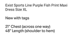Exist Sports Line Dress Womens Extra Large Purple Fish Print Sleeveless Maxi
