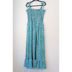 Summersalt Silky Luxe Smocked Tie Shoulder Maxi Dress Green Printed Ruffle XL
