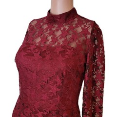 Betsey Johnson Mini Dress Womens 2 Star Lace Red Sheer Overlay sheer long sleeve