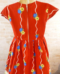 Grace French 50s Style Lined Red Floral Dress Women&rsquo;s 36 (U.S. size 6-Small)