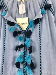 Free Generation Blue White Embroidered Tassel Shirt Belted Dress S Small NWT