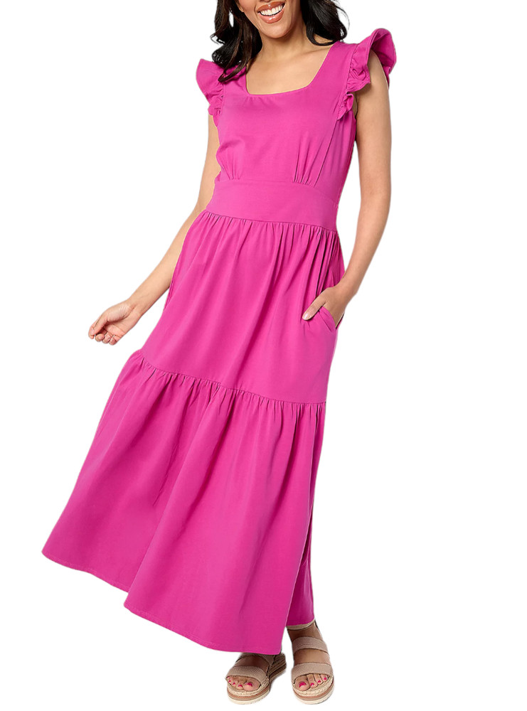 AnyBody Regular Knit Jersey Square Neck Maxi Dress Fuchsia