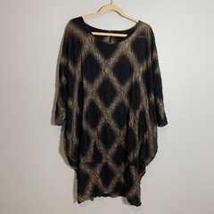 Gershon BRAM Diamond Pattern Crinkle Texture Midi Dress Women&rsquo;s Black Tan