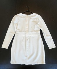 GUESS White Solid Wrap Dress V-Neck Long Sleeve Short Zip Buckle Accents L
