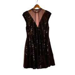 Free People Til Dawn Sequin Sparkle Mini Fit and Flare Skater Dress Size XS