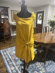 Anthropologie Women&rsquo;s Yellow Solid Sleeveless Sundress Bow Zip Size 4