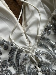 Windsor White Silver Sequin Mesh Mini Bodycon Dress S V-Neck Strappy Lined