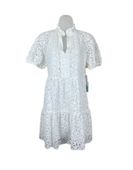 CeCe Dress Babydoll Mini Women&rsquo;s XS White Floral Lace Ruffle Puff Sleeve
