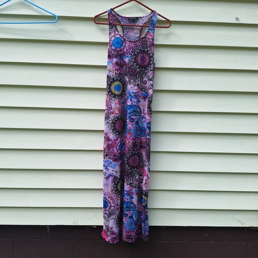 Womens Artsy Maxi Dress Size S Floral Gypsy Beach Coastal Festival Whimsical